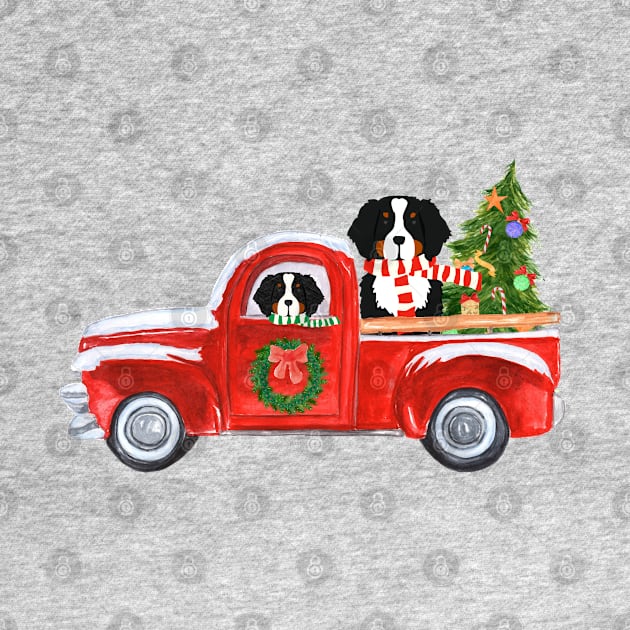 Bernese Mt Dogs Red Christmas Truck by EMR_Designs